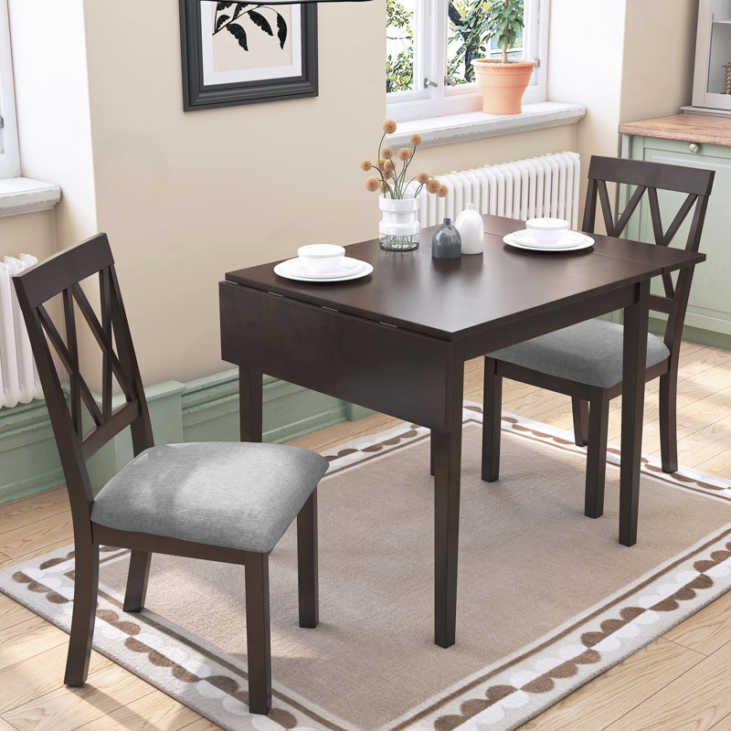 Ensemble de salle à manger 3 pièces à abattants avec 2 chaises rembourrées, Espresso, Espresso