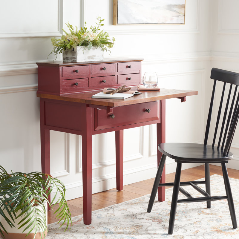Allizae Solid Wood Writing Desk, Egyptian Red/Oak