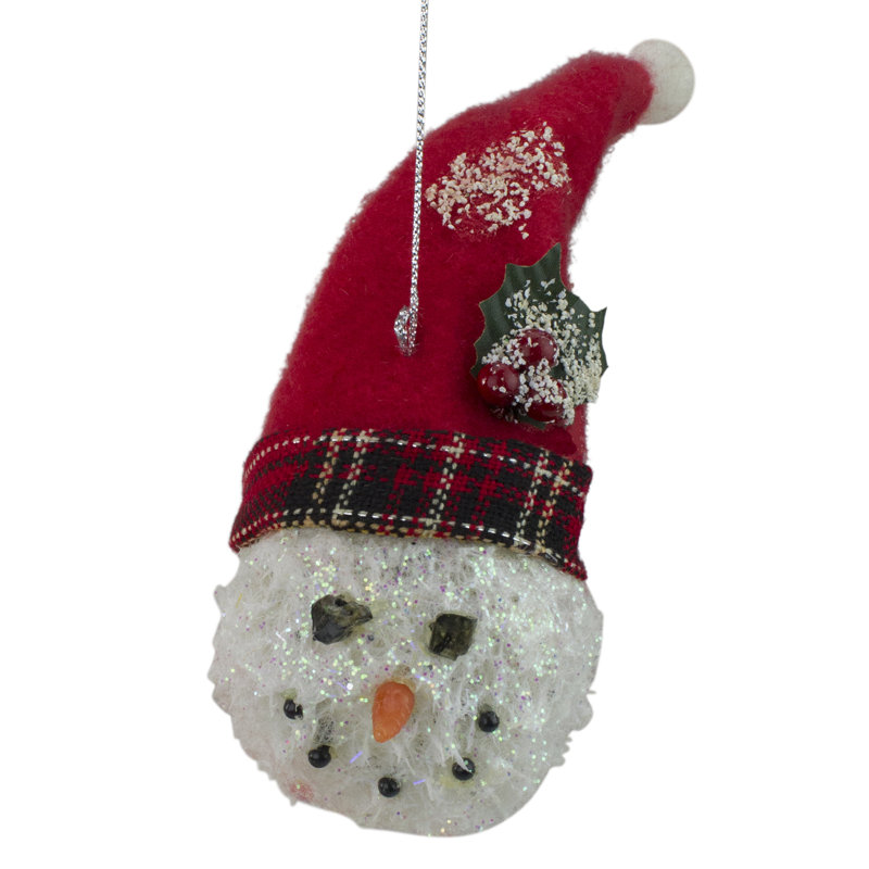 Ornement de Noël tête de bonhomme de neige 5 po rouge et blanc avec chapeau écossais Twas the Night