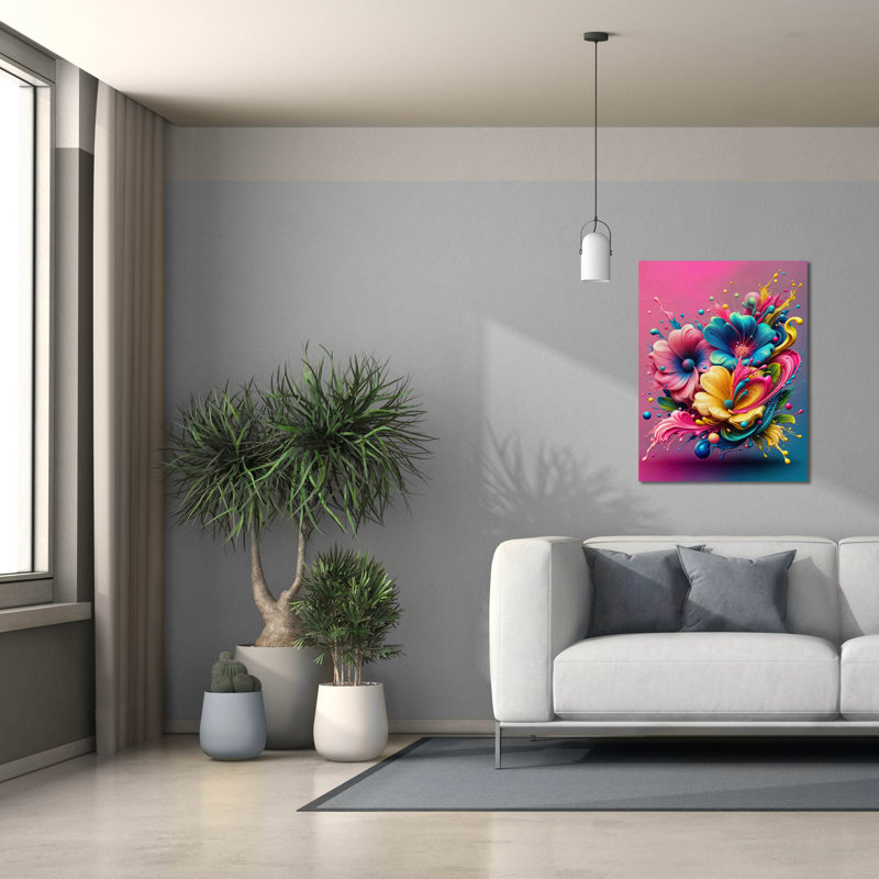  «Flower Paint Splash 1» par Rey Klimt, art mural sur toile, 26 po x 34 po, H 34 po x l 26 po