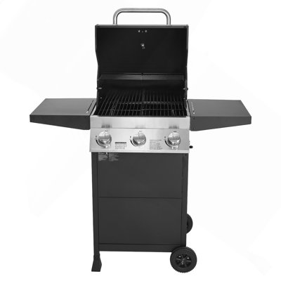 3-Burner 36,000 BTU Propane Gas Grill, 338 sq. in. Cooking Area with Carbon Steel Enamel Grates & Foldable Side Shelves