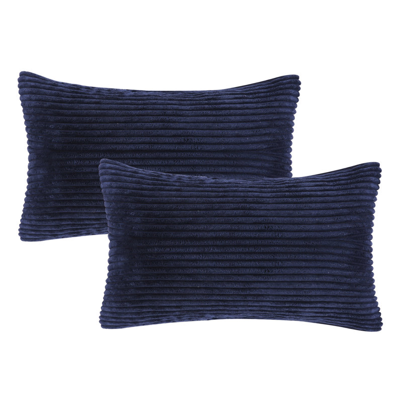 Coussin décoratif en velours côtelé rayé, coussin décoratif texturé de couleur unie, Rectangle 12"H x 20"W, Marine