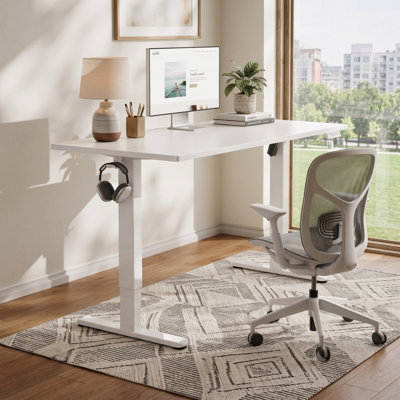 Bureau assis-debout électrique réglable en hauteur de 47 pouces avec plateau monobloc, double moteur et 4 mémoires de réglage.