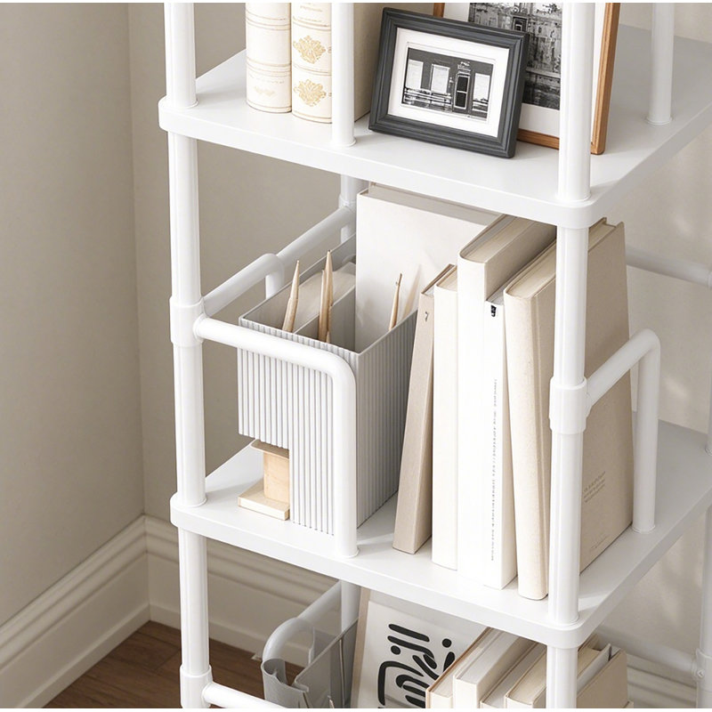 Corner Shelf, 5-Tier Rotating Bookshelf, Freestanding Corner Bookcase, 360° Rotating Book Cabinet, Industrial Style Storage Rack with Guardrails, for Living Room, Bedroom, Study