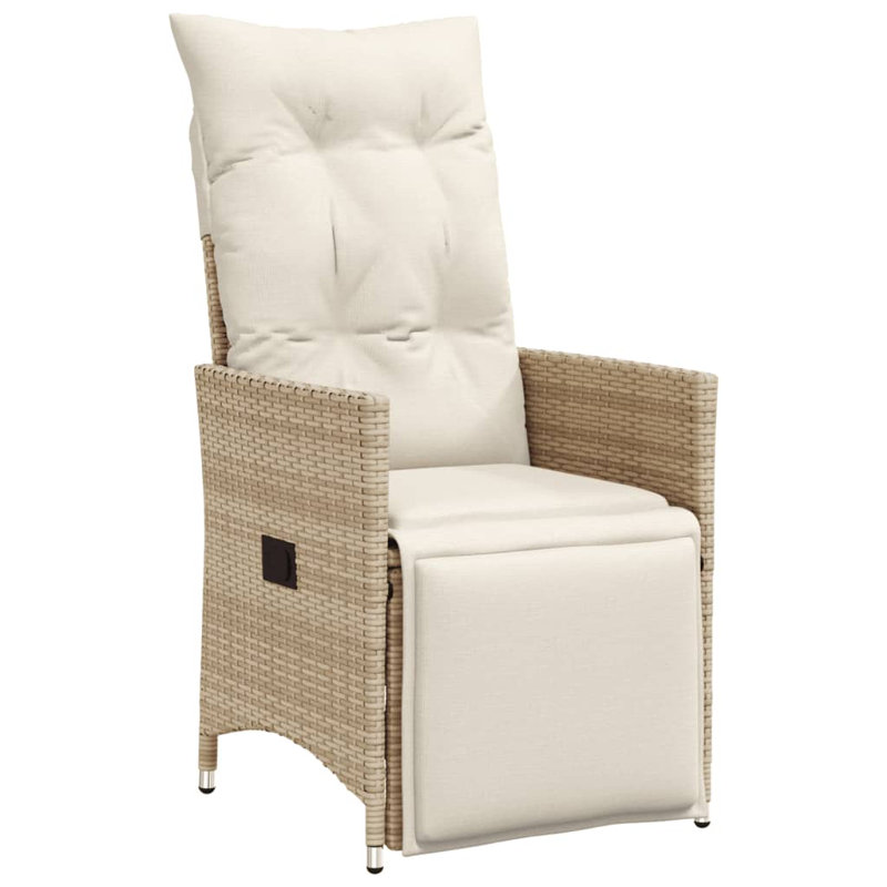 Chaise de jardin inclinable en poly rotin, Beige, Beige
