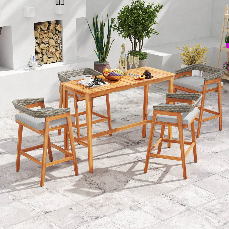 Ensemble de 2 tabourets de bar à hauteur de comptoir pour patio avec coussins en osier