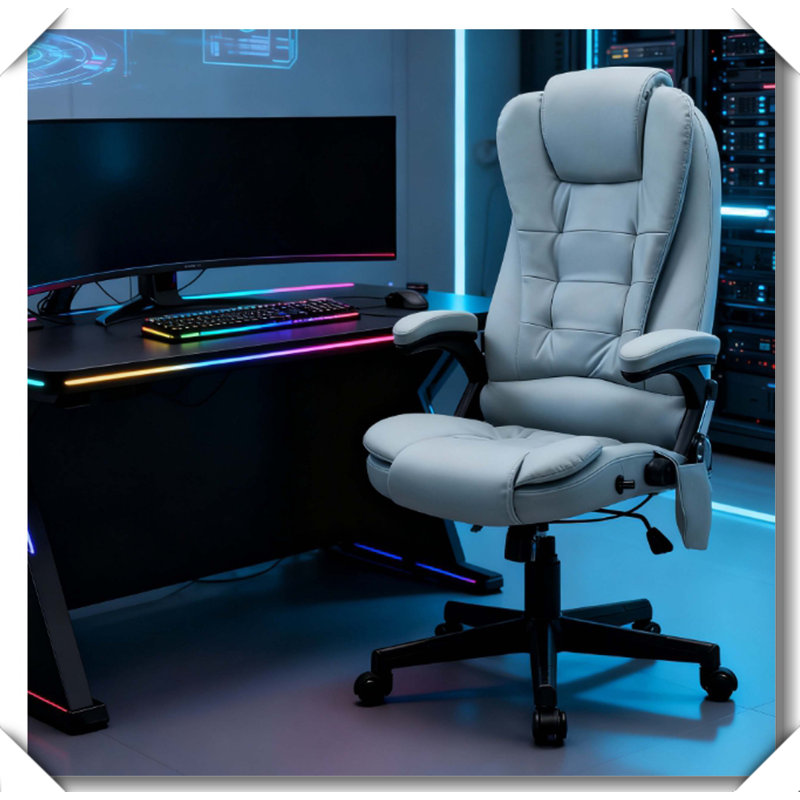 Microfiber Massage Office Chair Vibrating Heat Reclining Adjustable Height, Light Gray, Microfiber