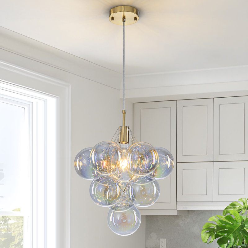  Yader 1-Light Dimmable Bubble Chandelier with Colored Glass Globe (Bulb Included), Gold