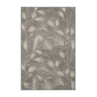 Machine Washable Botanical Gray Area Rug