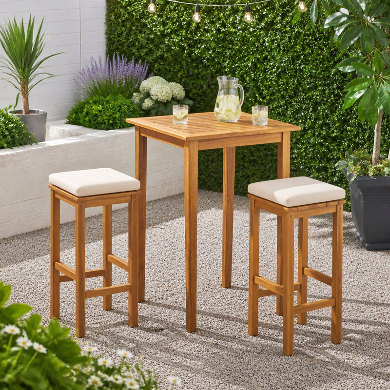 Table de bar d'extérieur carrée en bois d'acacia minimaliste, Teck