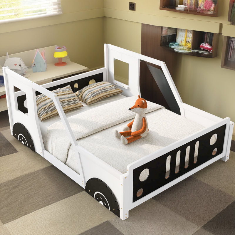 Lit plateforme classique en forme de voiture avec personnalisation immersive et sommeil sécuritaire pour les enfants, Blanc