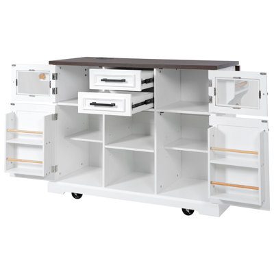 Versatile Drop Leaf Kitchen Island With Storage And Power Outlets, Farmhouse Style