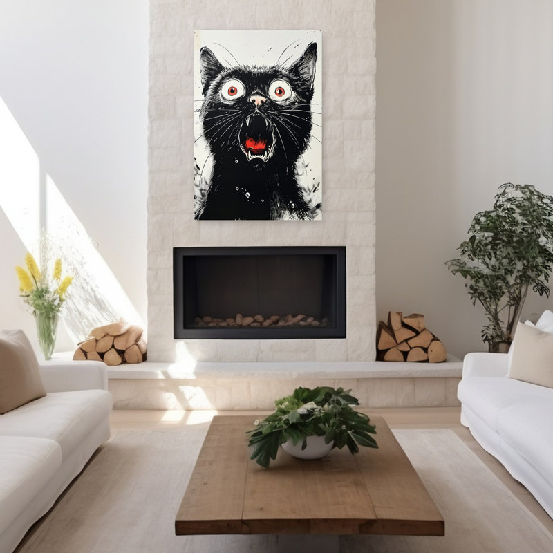 «Screaming Black Cat», art mural contemporain, 48" H x 32" W