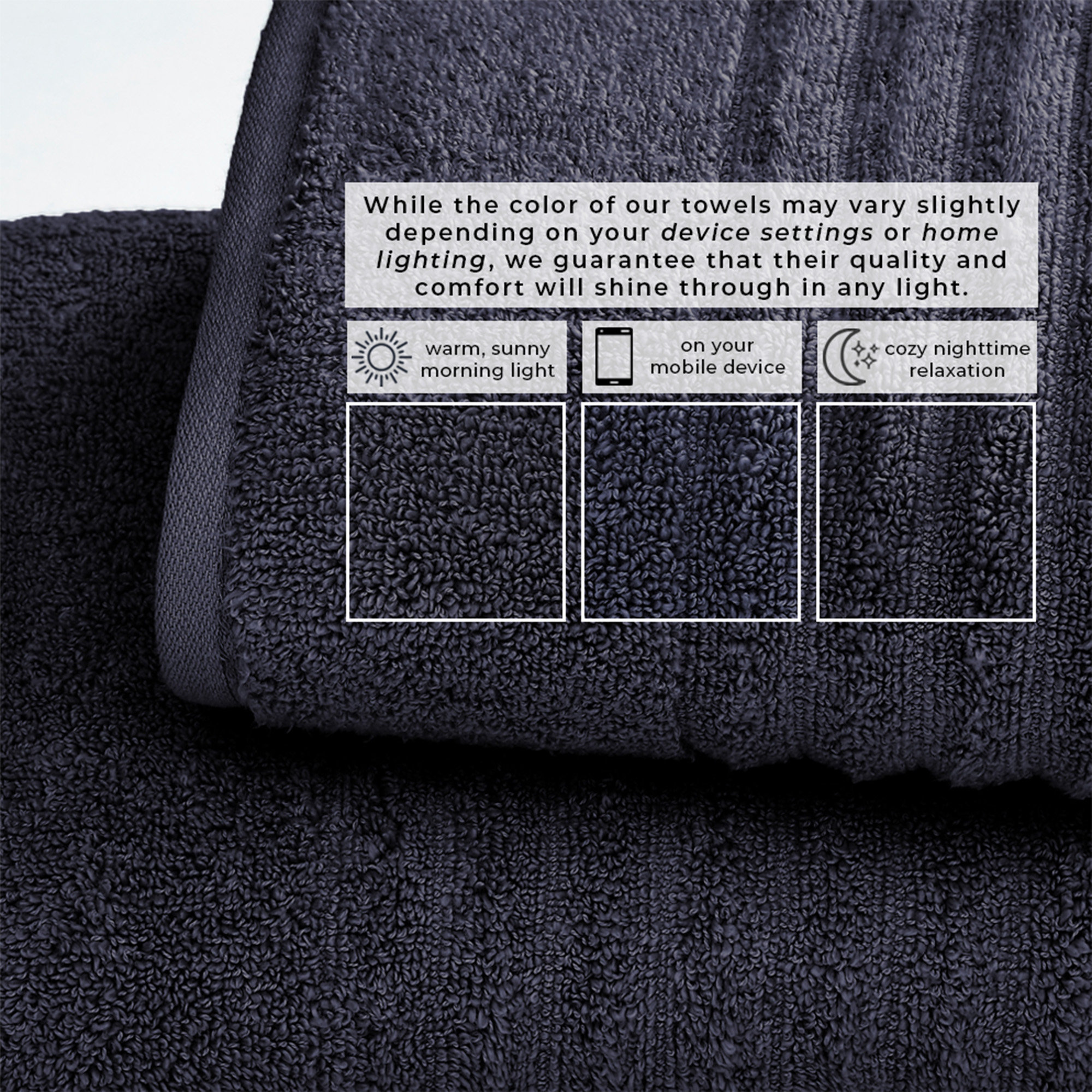 100% Zero-Twist Cotton Ribbed Hand Towels (Set of 6), Navy Blue, Bath Towels - 4 Pack