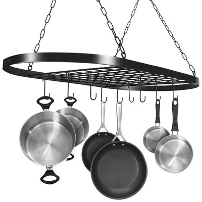 Sorbus Oval Hanging Ceiling Pot Rack with Hooks, Black