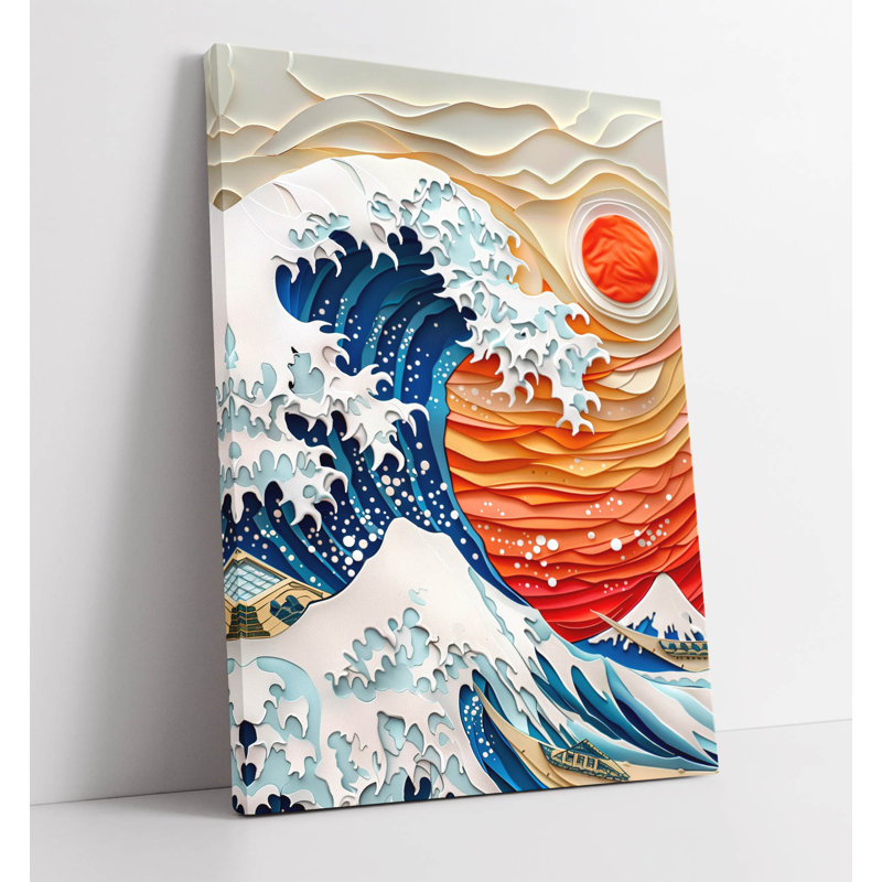 The great wave of kanagawa as paper art Canvas Wall Art Print Picture, 30.48cm H x 20.32cm W