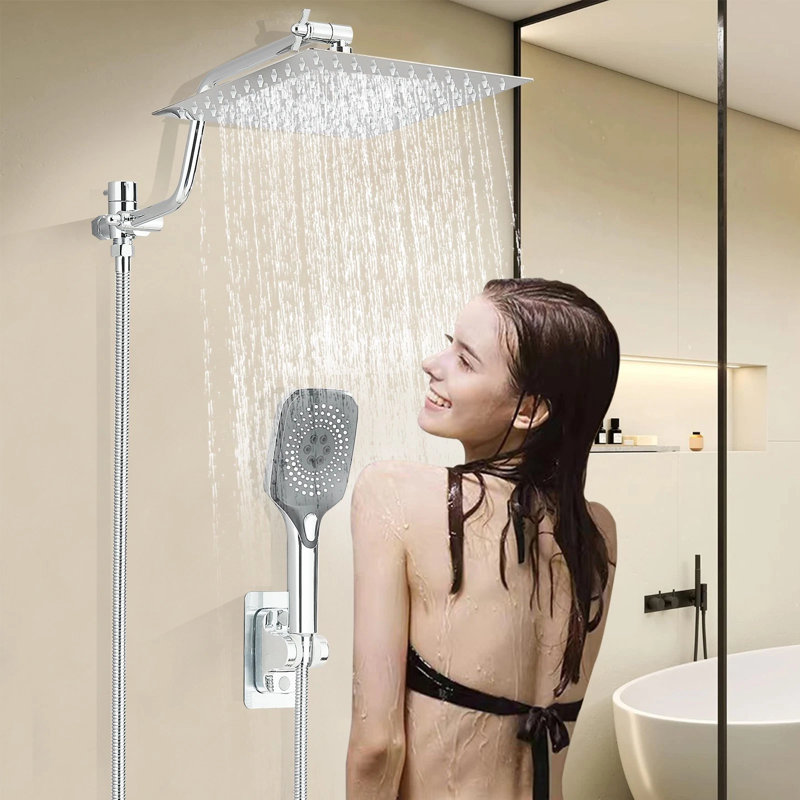 Pomme de douche chromée à haute pression avec bras réglable 8 po, Chrome