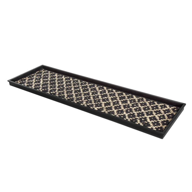 Eco-Friendly 14" x 46" Black and Ivory Heavy-Duty Rubber Boot Tray with Raised Edge for Muddy Shoes, Garden Tools & Pet Supplies — Indoor/Outdoor