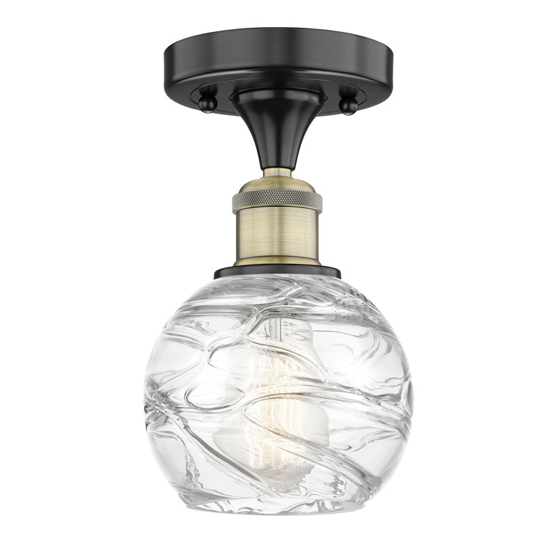 Plafonnier semi-encastré en verre Reales, Laiton antique noir, H 11 po x l 6 po x P 6 po
