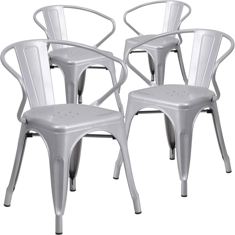 Roy Vintage Style Dining Chair - Modern Galvanised Steel, Silver