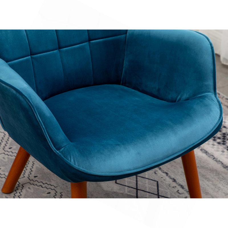 Fauteuil d'appoint contemporain capitonné en velours soyeux avec repose-pieds, bleu