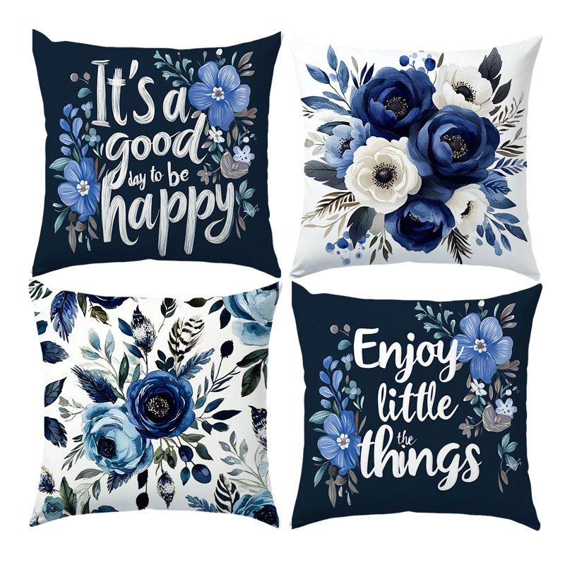 4 Pcs Flowers Pattern Decorative Pillow Covers