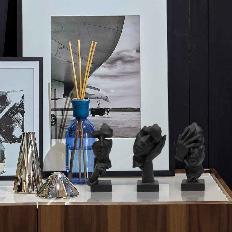 3 pièces Statue de penseur, Silence is Gold, figurine d'art abstrait, No Hear No See No Speak Modern Home, sculptures en résine, objets décoratifs