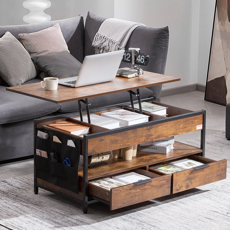 Lift Top Coffee Table Rectangle Coffee Table with Light & USB Brown