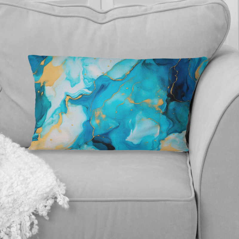 Turquoise, luxe, abstrait, fluide, art, IV - coussin décoratif imprimé abstrait