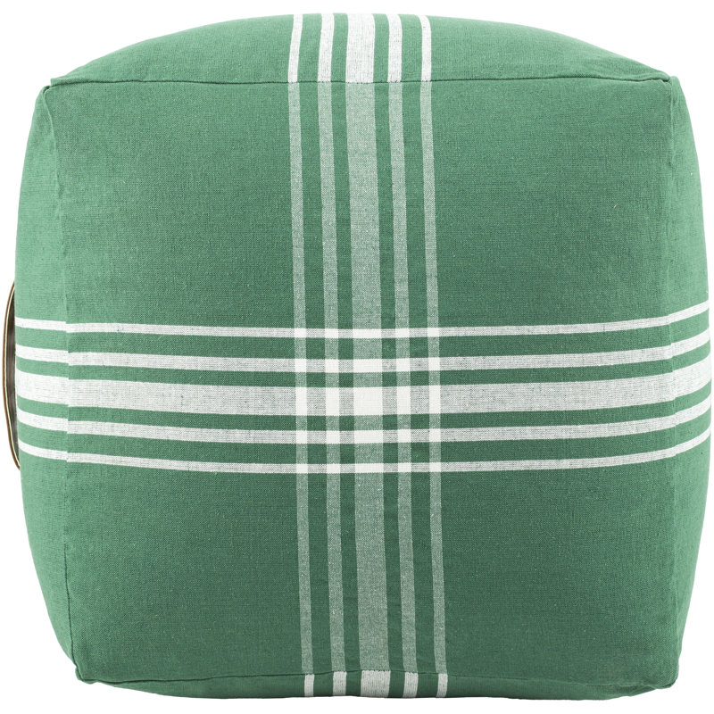 Olgrah Upholstered Pouf, Dark Green Cotton Blend