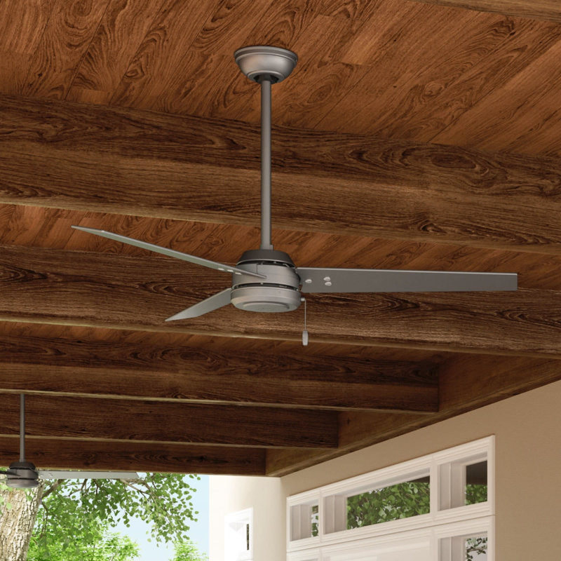 52" Cassius 3 - Blade Outdoor Standard Ceiling Fan with Pull Chain, Matte Silver