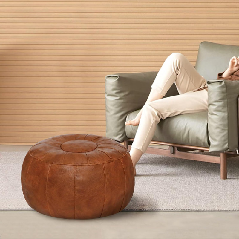 Repose-pieds Colombe, Cuir brun assorti / cuir