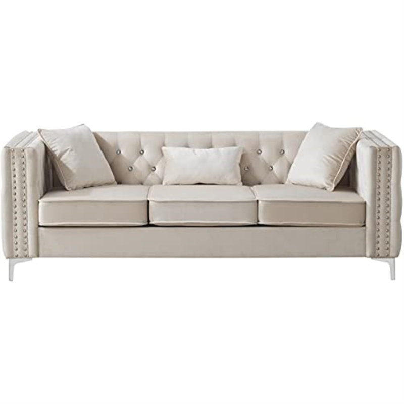 Tina 87'' Velvet Sofa, Ivory Velvet