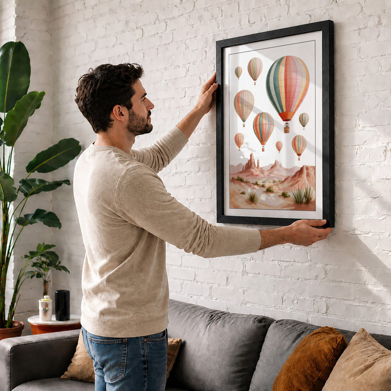 Balloons Above Desert Boho - Framed Print, Unframed, A3 - 42.0 x 29.7 cm