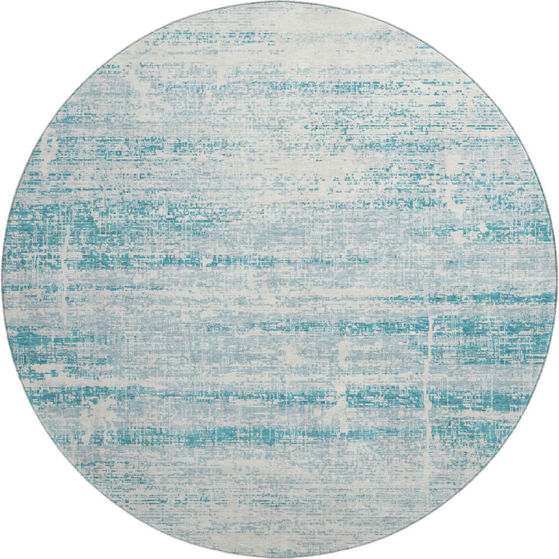 Premium Machine Washable Gerardo Teal Rug, Round 8'