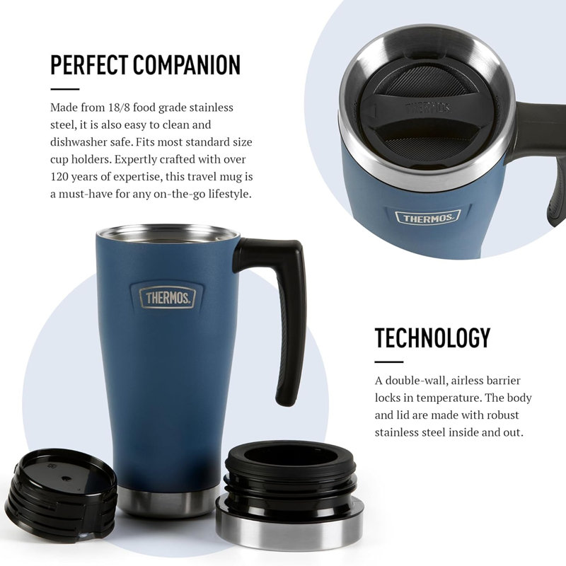Icon Series Stainless Steel Travel Mug 470ml - Green, Blue