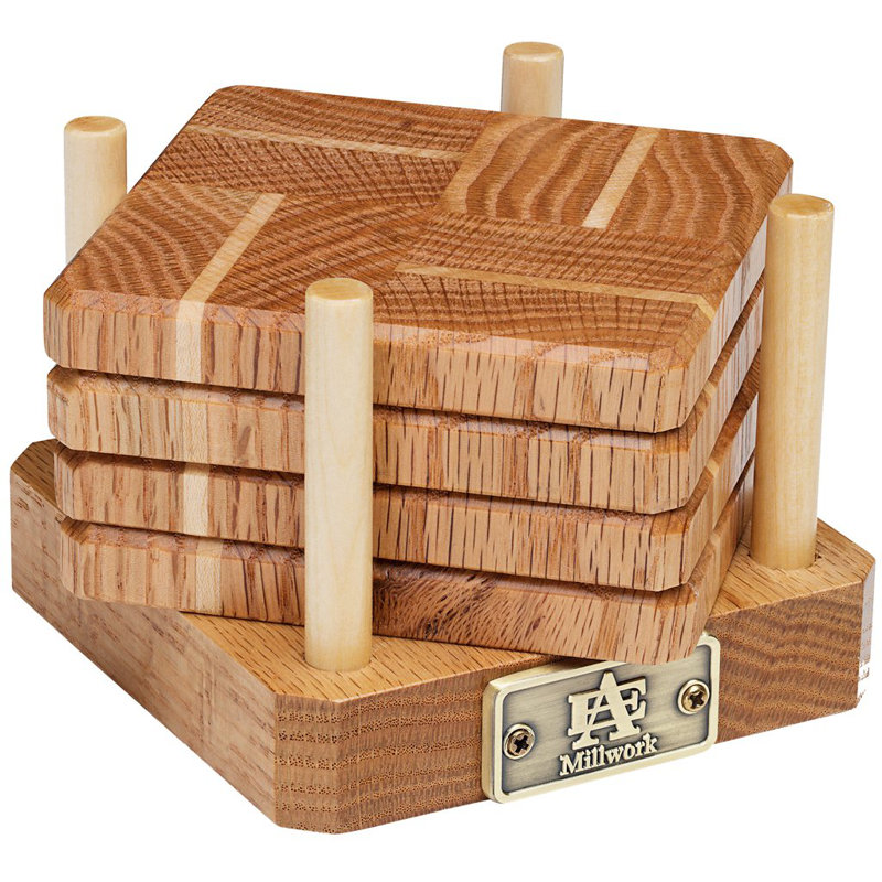 Wood Coaster Set With Holder