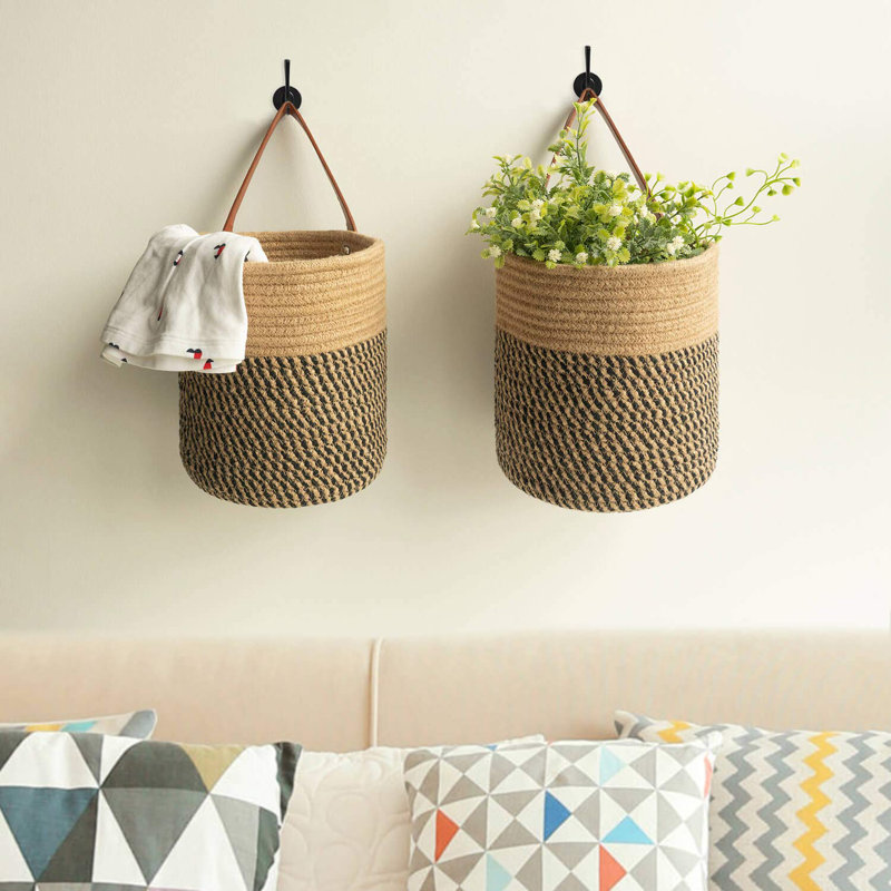 Ensemble de 2 paniers suspendus en jute, petit panier de corde en fougère tissée, plantes décoratives, boho, jute