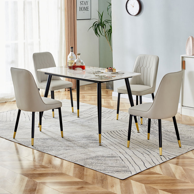 5-Piece Rectangular Dining Set 50" L x 28" W, Brown/Beige, Grey