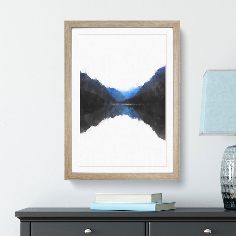 Mountains Reflecting - Single Picture Frame Painting on MDF, 87cm H x 62cm W x 2cm D, Oak Framed