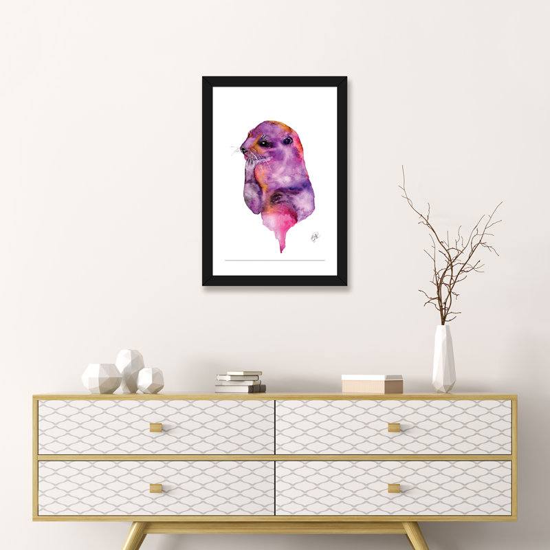 Loutre, art sur toile, H 32 po x l 24 po x P 1 po, Papier avec cadre noir