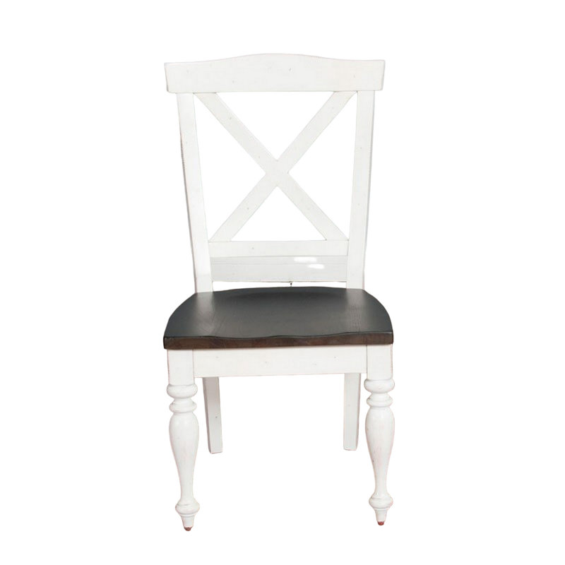 Ensemble de 2 chaises d'appoint Orso, dossier croisé, siège en bois brun, blanc