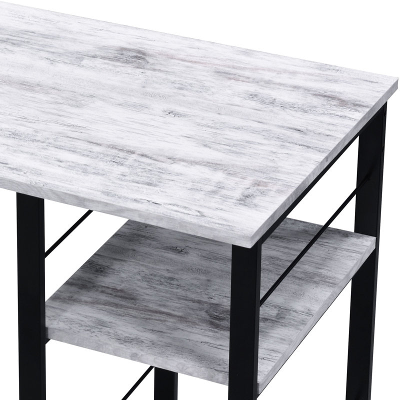 Bureau avec tablette à 2 niveaux et base ouverte en métal, Blanc antique
