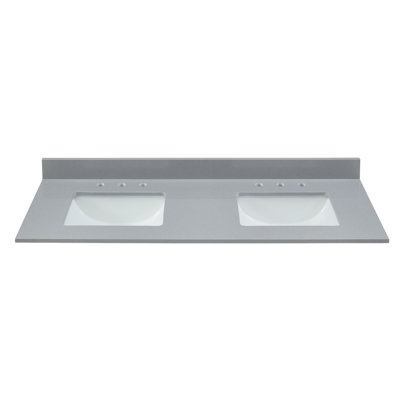 61 Inch Snow White Engineered Vanity Top With Double Sinks & Backsplash