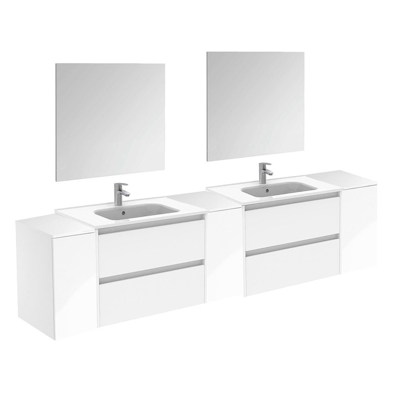 Evant 100'' Double Bathroom Vanity with Ceramic Top with Mirror, White