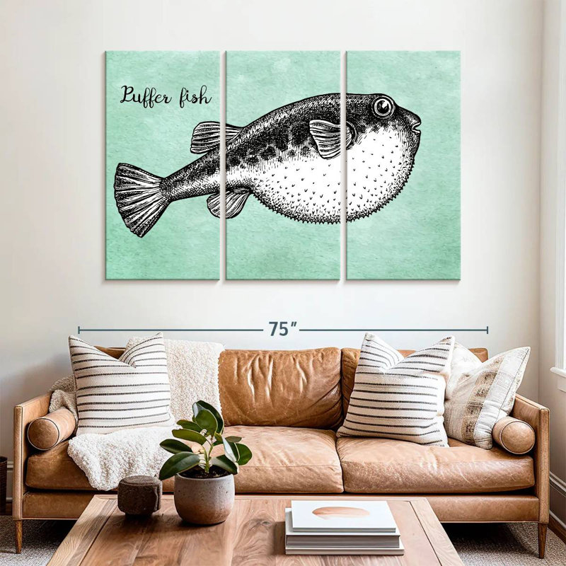 Brampt Puffer Fish Sketch, 42" H x 65" W