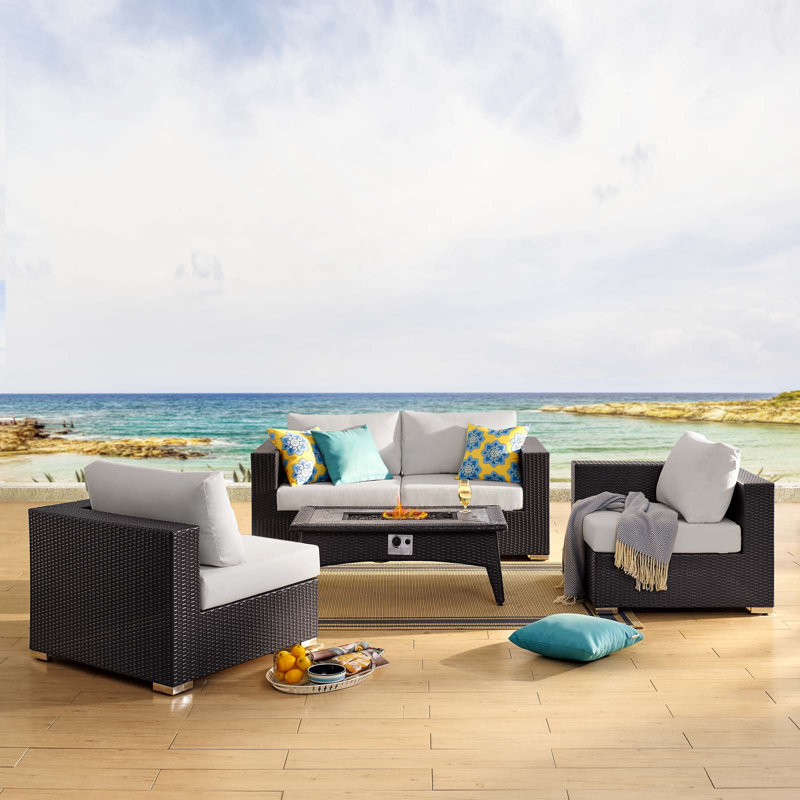 Convene 5 Piece Set Outdoor Patio with Fire Pit, White