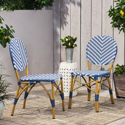 Chaises d'extérieur en PE, style français, aluminium, bleu marine, imprimé, cadre en aluminium Rust Garden Bistro, meubles