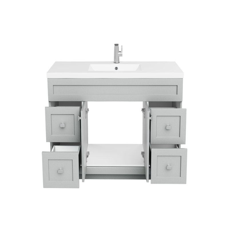 Meuble-lavabo autoportant avec plateau en marbre de culture et lavabo intégré Daisy, Gris canadien, 48"