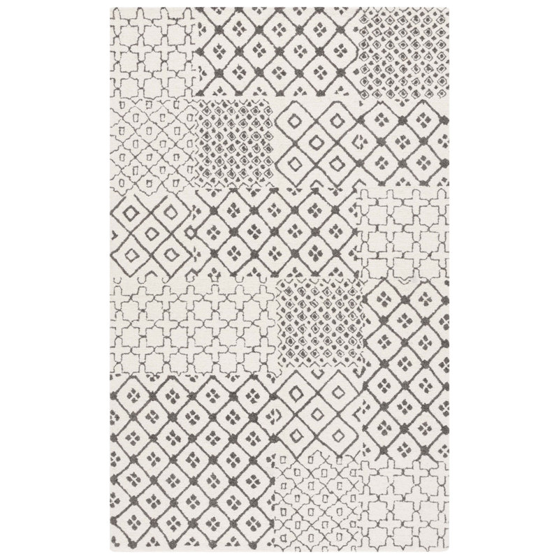 Geometric Hand-Tufted Wool and Cotton Area Rug, Rectangle 5' x 8'